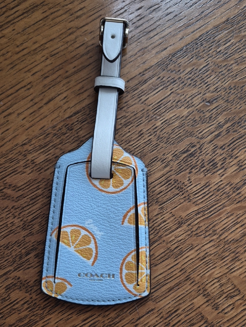 Coach Blue Lemon Print Leather Luggage Tag